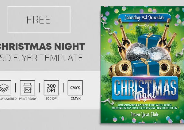 Green Blue Festive Christmas Eve Party Flyer Template 1