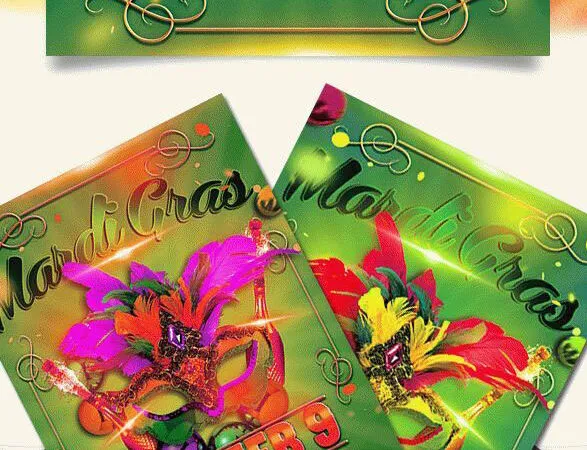 Green Elegant Mardi Gras Festival Flyer and Facebook Cover Template 1