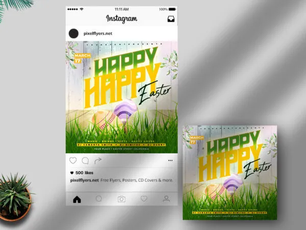 Green Fresh Happy Easter Party Flyer Instagram Banner Template 1
