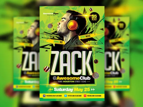Green Geometric DJ Music Event Flyer Template 1
