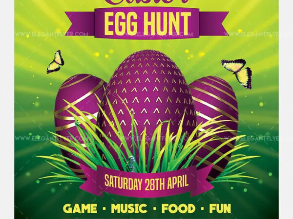 Green Glitter Illustrative Egg Hunt Easter Flyer Template 1