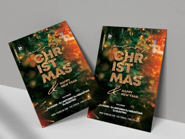 Green Glittering Festive Christmas Party Flyer Template 1