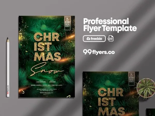 Green Golden Festive Christmas Party Flyer Template 1