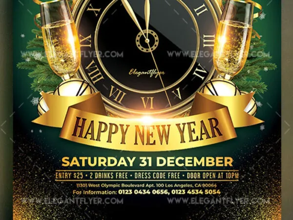 Green Golden Festive New Years Party Flyer and Facebook Cover Templates 1