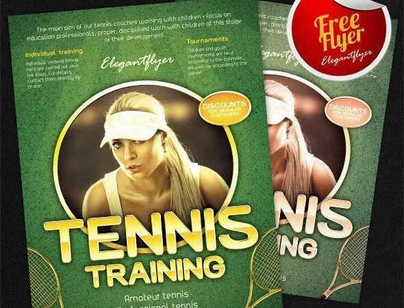 Green Golden Modern Tennis Training Center Flyer and Facebook Cover Templates 1