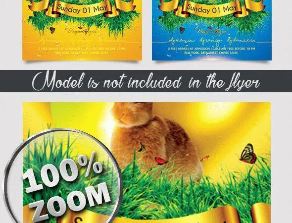 Green Golden Thematic Easter Party Flyer and Facebook Cover Templates 1