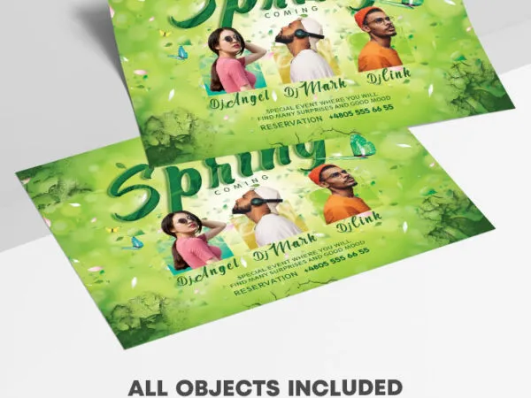 Green Horizontal Spring Party Flyer Template 1