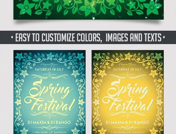 Green Illustrated Spring Festival Flyer and Facebook Cover Template 1
