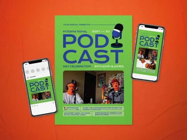 Green International Podcast Day Flyer Template 1