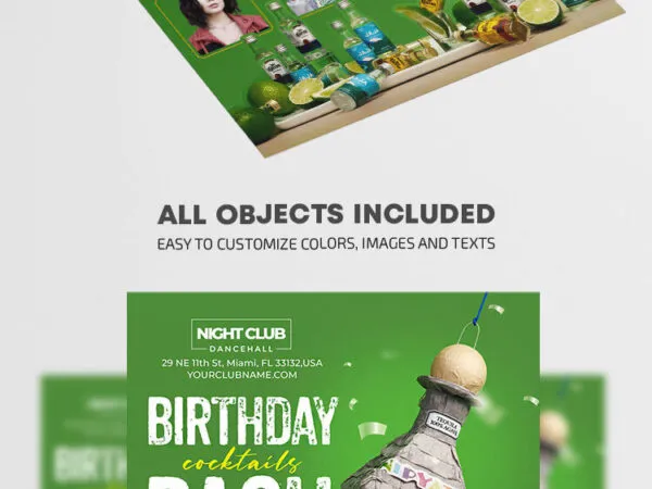 Green Modern 3D Birthday Party Flyer Template 1