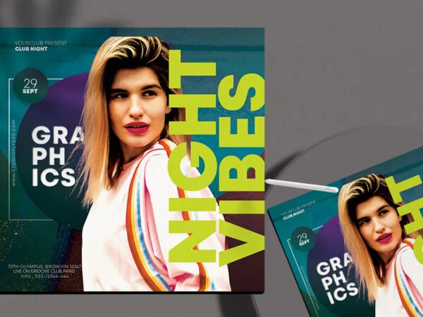 Green Purple Geometric Night Party Instagram Banner Template 1