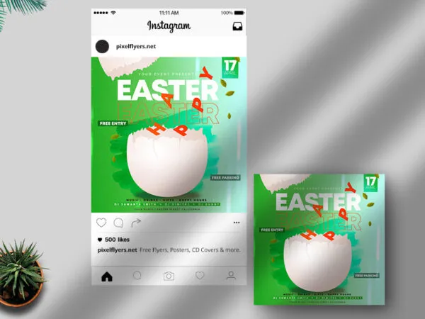 Green Refreshing Easter Egg Hunt Flyer Instagram Banner Template 1