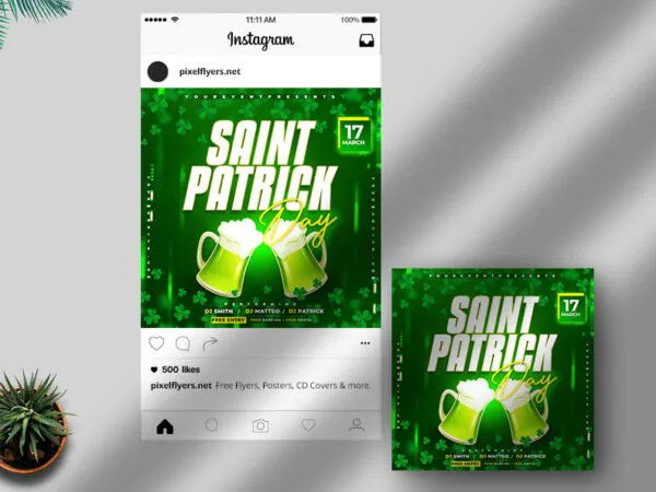 Green Shamrock Saint Patricks Day Flyer Instagram Banner Template 1
