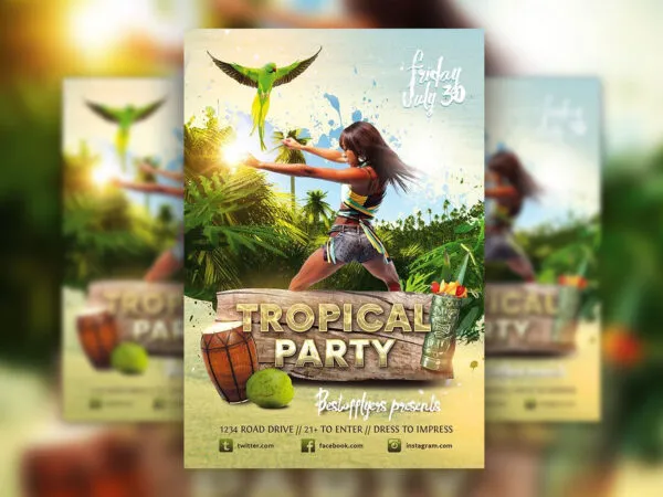 Green Tropical Party Flyer Template 1