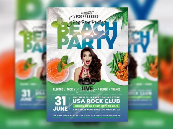 Green Tropical Summer Beach Party Flyer Template 1