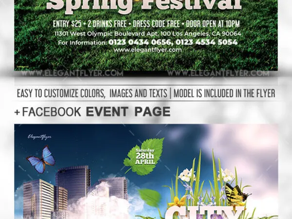 Green Urban Spring Festival Flyer Instagram Post and Facebook Cover Templates 1