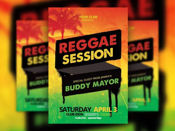 Green Yellow Orange Tropical Reggae Music Event Flyer Template 1