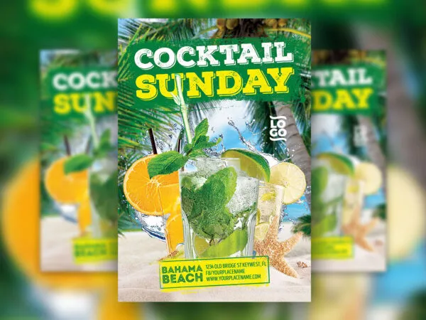 Green Yellow Tropical Cocktail Party Flyer Template 1