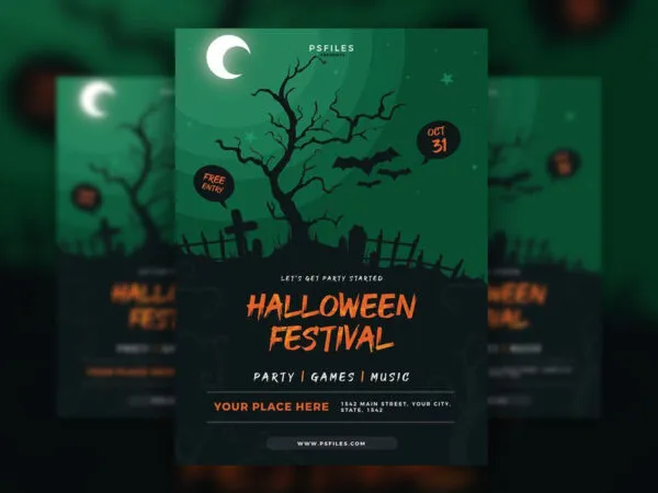 Green and Black Halloween Festival Flyer Template 1