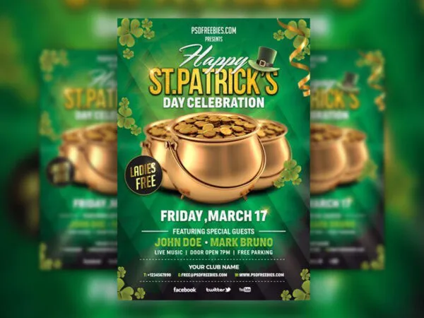 Green and Gold Saint Patricks Event Flyer Template 1