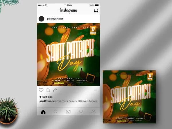Green and Gold St Patricks Party Flyer Instagram Banner Template 1