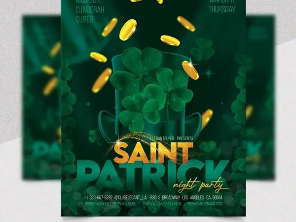 Green and Golden Leafy Saint Patricks Day Flyer Template 1