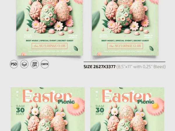Green and Pink Easter Picnic Flyer Instagram Post Template 1