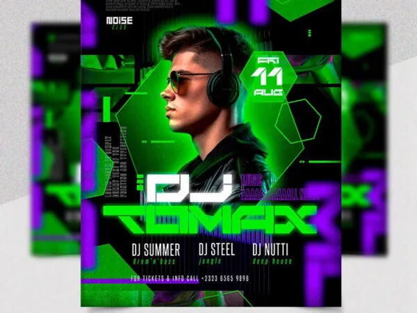 Green and Purple DJ Guest Flyer Template 1
