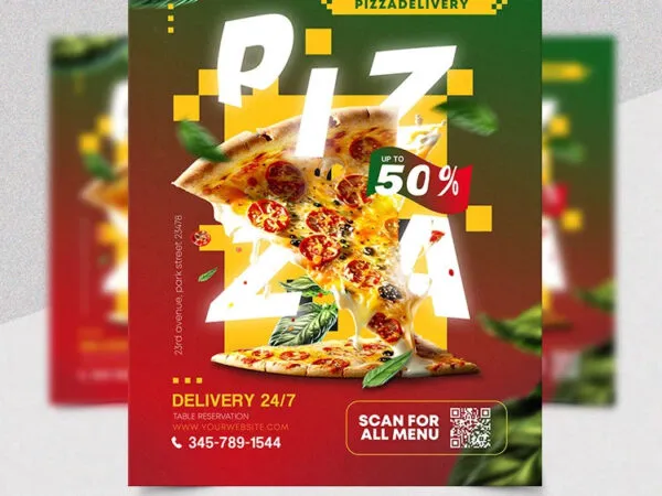 Green and Red Gradient Pizza Flyer Template 1