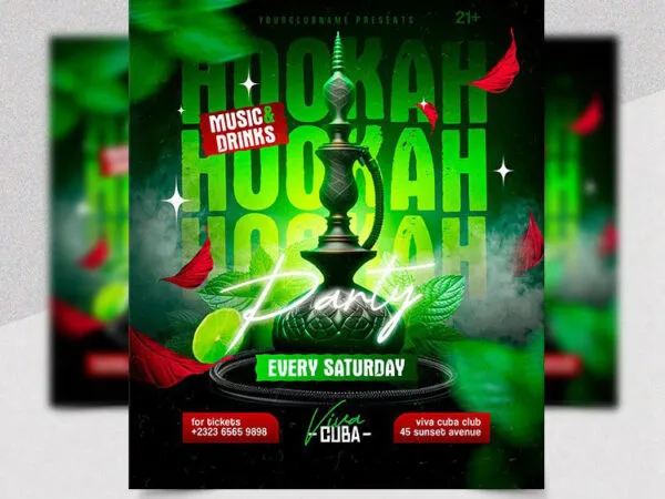 Green and Red Hookah Party Flyer Template 1