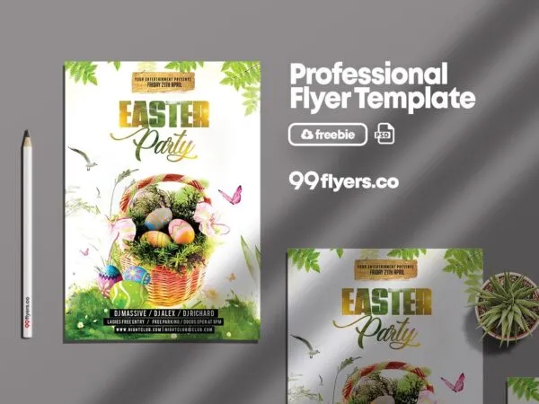 Green and White Easter Party Flyer Template 1