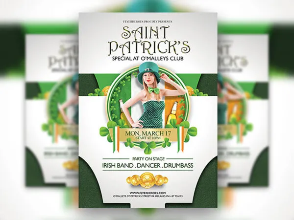 Green and White St. Patricks Party Flyer Template 1