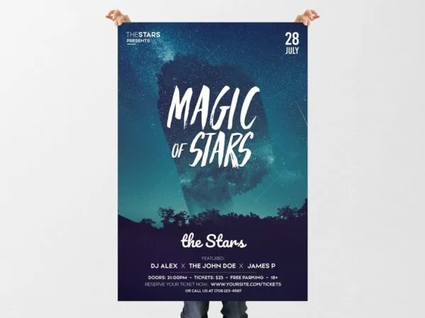 Greenish Blue Starry Modern Night Party Flyer Template 1