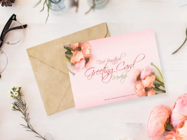 Greeting Card on Top of Envelope Mockup 1