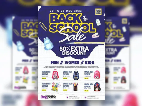 Grid Abstract Back to School Sale Event Flyer Template 1