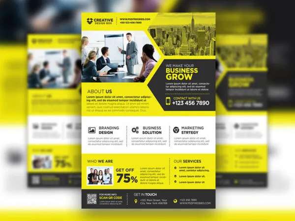 Grid Black and Yellow Corporate Business Promotional Flyer Template 1