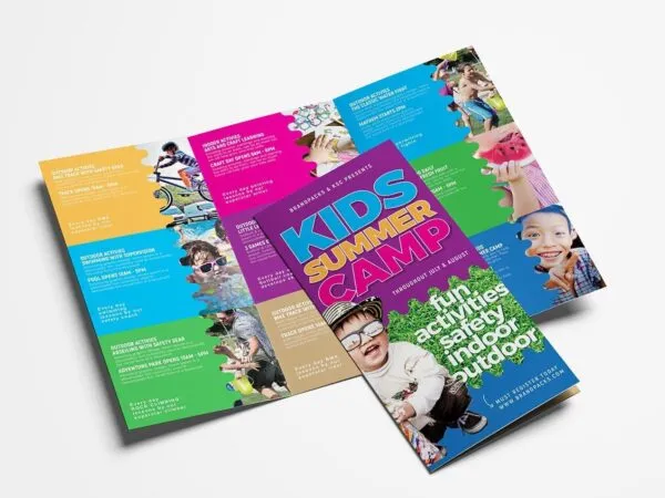 Grid Design Kids Camp Tri fold Brochure and Rack Card Templates 1