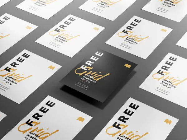 Grid Letter Brochure Mockup Laid on a Dark Background 1
