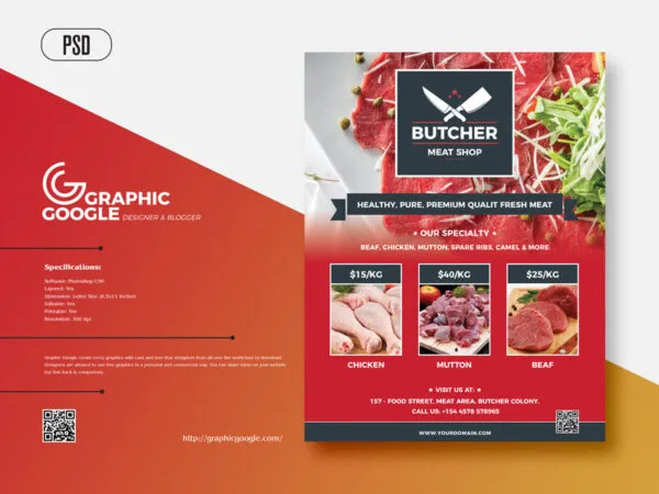 Grid Modern Butcher Shop Flyer Design Template 1