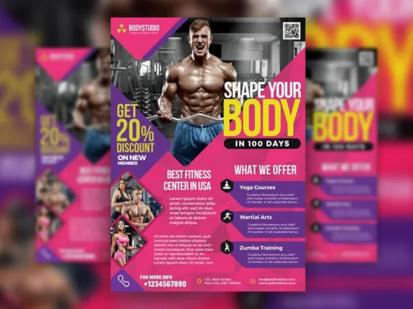 Grid Modern GymFitness Flyer Template 1