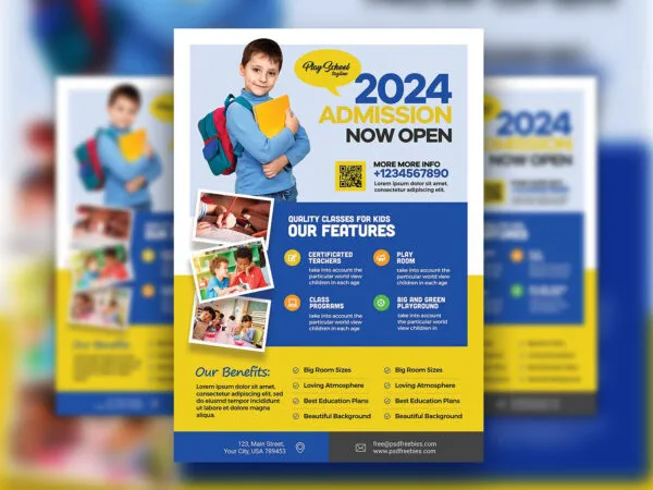 Grid Playful School Admission Flyer Template 1