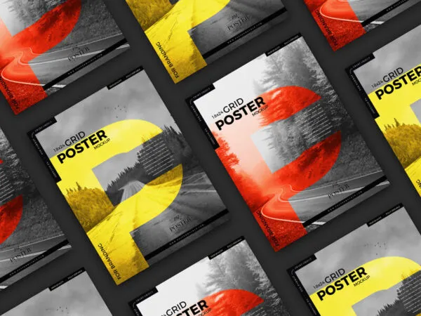 Grid Poster Mockup From Top View 1