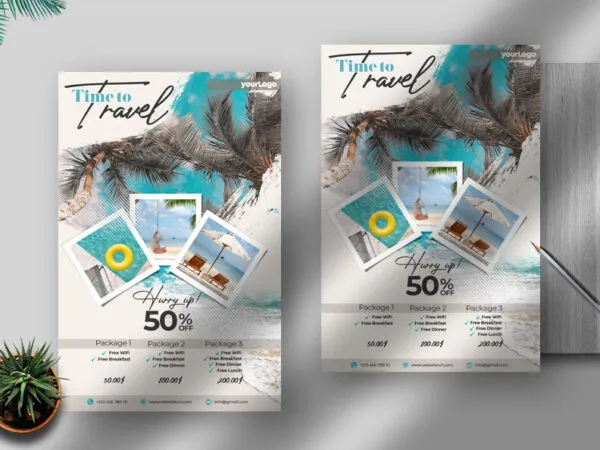 Grid Tropical Travel Flyer Template 1