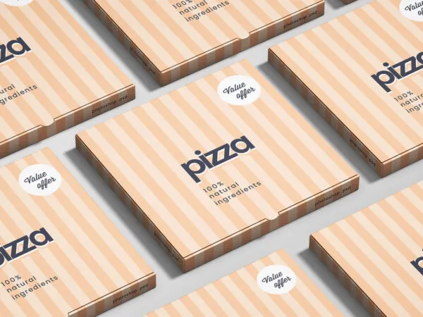 Grid of Striped Pizza Boxes Mockup 1