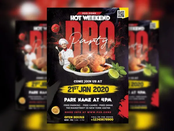 Grunge BBQ Party Flyer Template 1