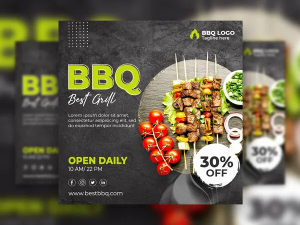 Grunge BBQ Restaurant Flyer Instagram Post Template 1