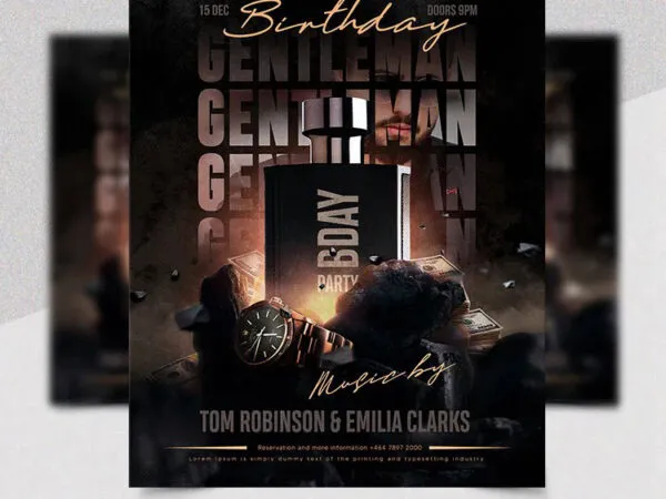 Grunge Birthday Gentleman Flyer Template Featuring Dark Colors 1