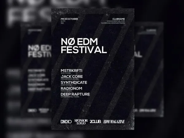 Grunge Black EDM Festival Flyer Template 1