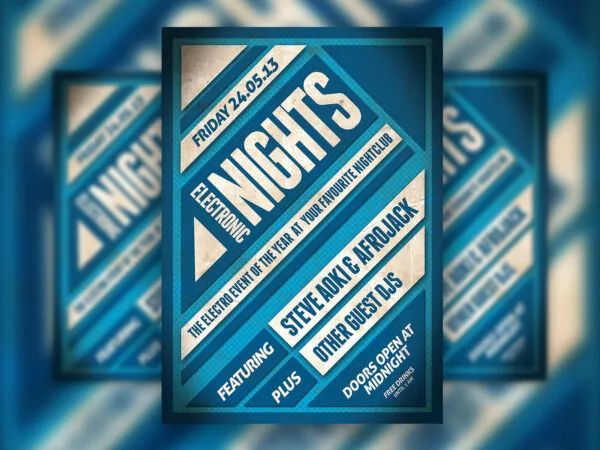 Grunge Blue and White Electro Event Flyer Template 1