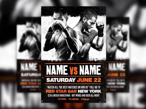 Grunge Boxing Match Flyer Template 1